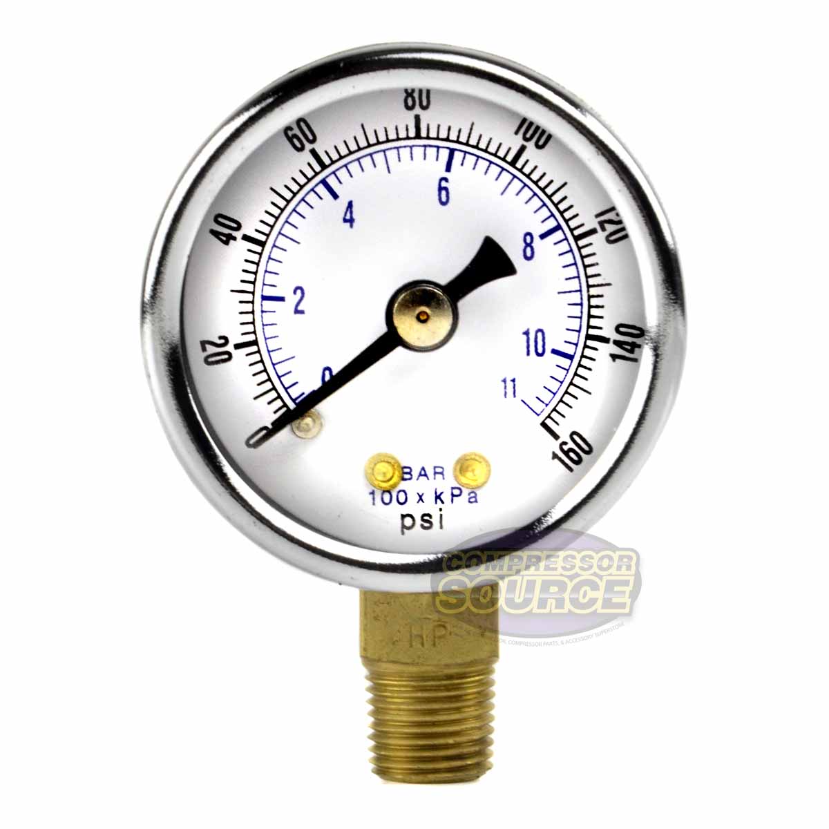 1/8" NPT 0-160 PSI Air Pressure Gauge Lower Side Mount with 1.5" Face
