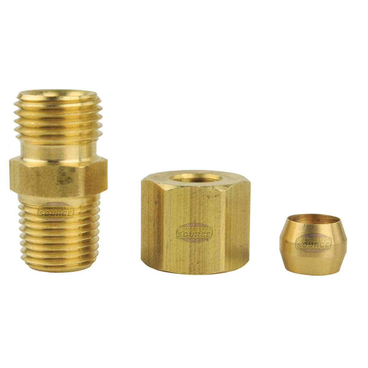 1/4" x 1/8" Compression x Male NPT Adapter Pipe Fitting Tube Connector Ferrule