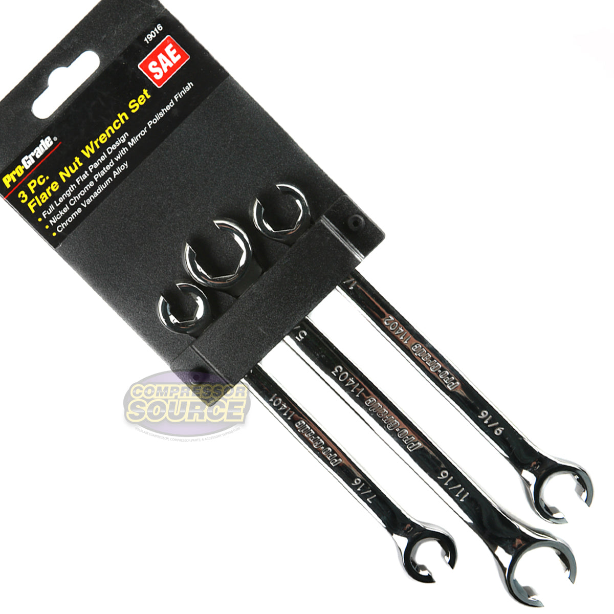 3 Pc Flare Nut Wrench Set SAE Brake Line 3/8" - 11/16" Auto Tools Flat Panel 19016