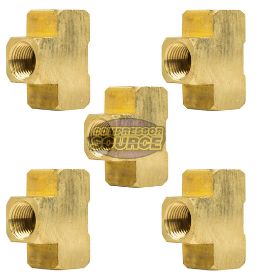 1/2" NPT Female Solid Brass Union Tee T Joint Pipe Hose Connector 5 Pack 28027
