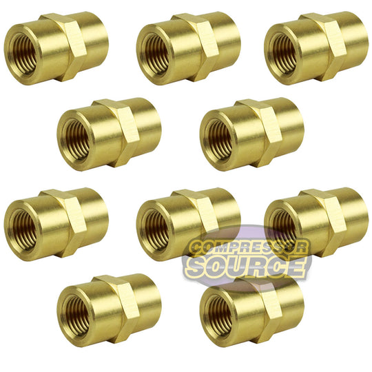 Ten 1/4" NPT Female Solid Brass Pipe Unions Adapter Fitting WOG Solid Connector
