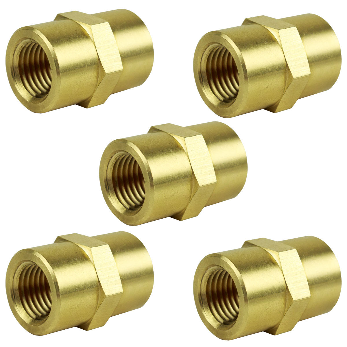 Five 1/4" NPT Female Solid Brass Pipe Unions Adapter Fitting WOG Solid Connector