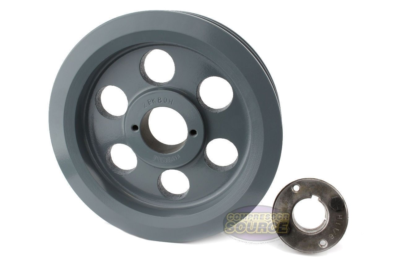 7.75" Cast Iron Dual Groove Pulley B Belt (5L) Style with 1-3/8" Bore H Bushing