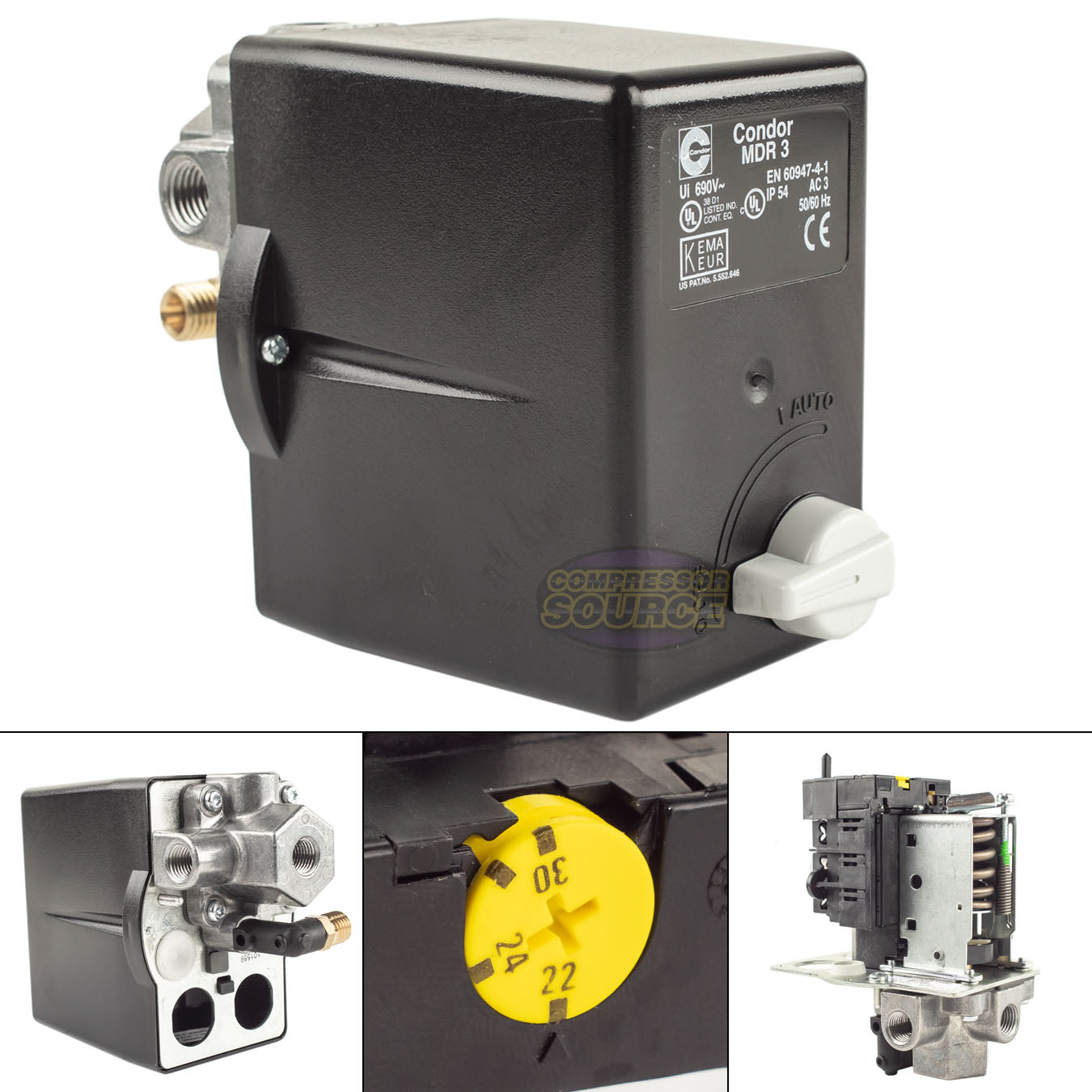 Condor 145-175 PSI 4 Port Pressure Switch Adjustable Overload 31LC3EMXATR-IB