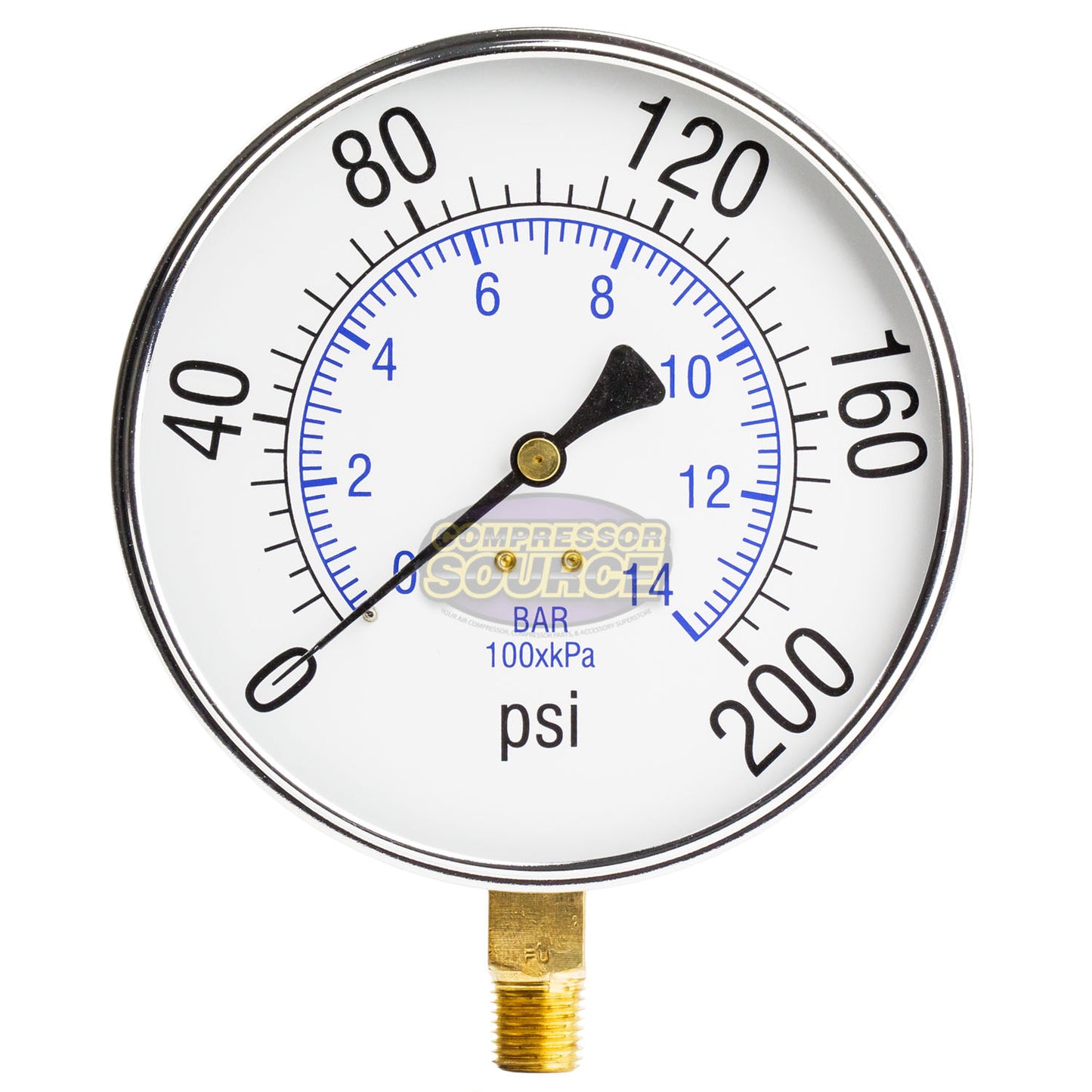 1/4" NPT 0-200 PSI Air Pressure Gauge Lower Side Mount With 4.5" Face