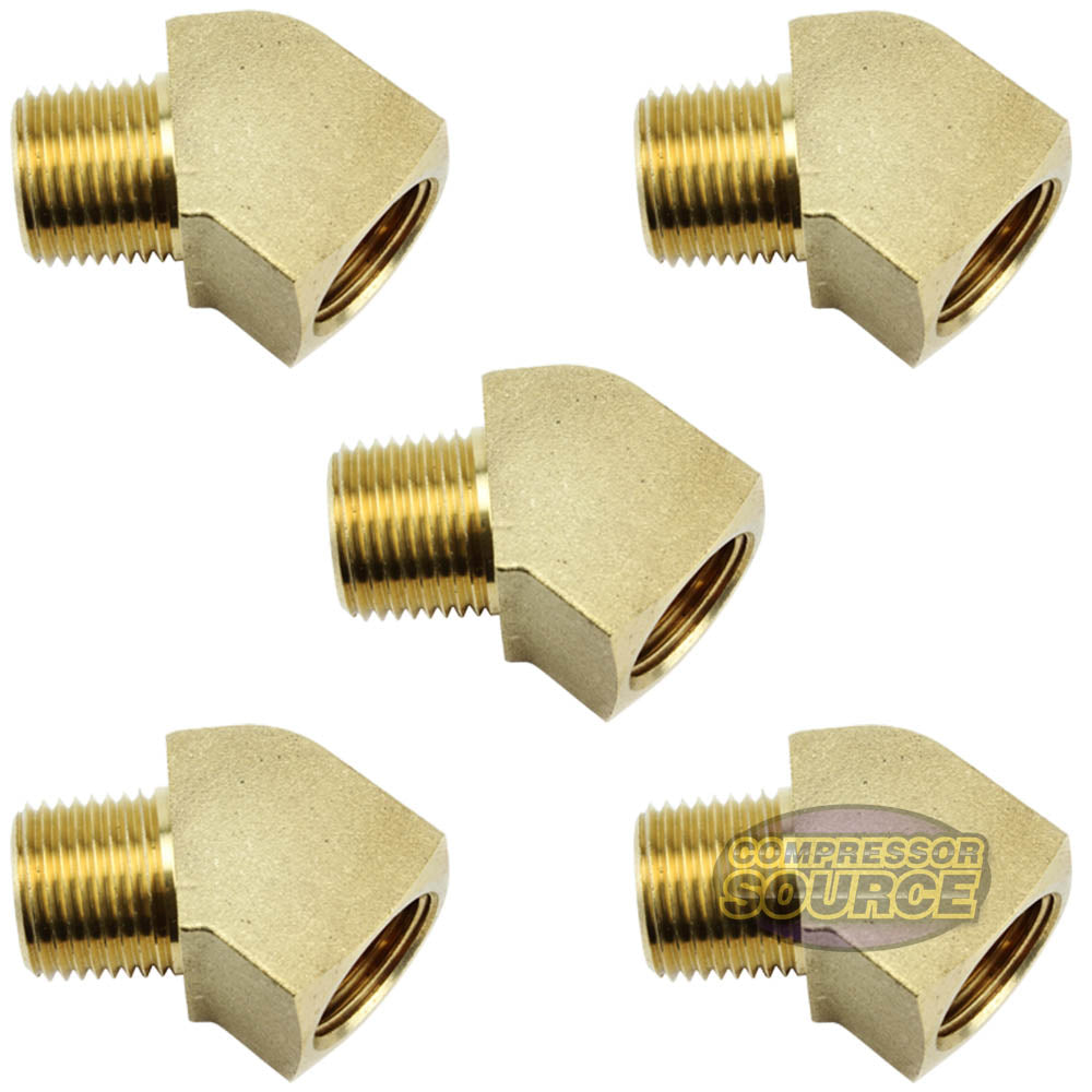 Rapid Air 45 Degree 1/2" NPT Pipe Thread Solid Brass Street Elbow Fitting 5-Pack