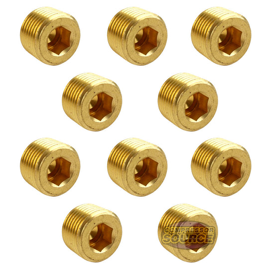 3/8" Solid Brass Male NPT Thread Allen Head Pipe Plug Hex Socket 50135 10-Pack