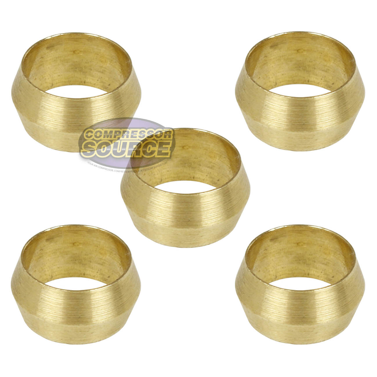 5 Pack 3/8" Compression Sleeve Solid Brass Ferrule for 3/8" Compression Tubing