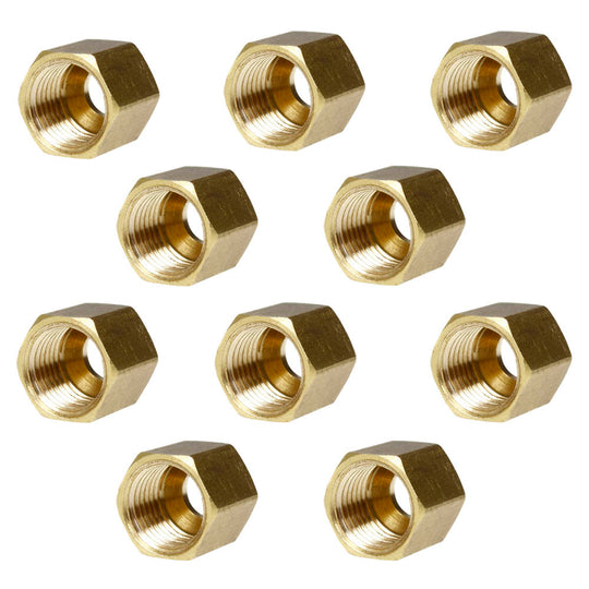 10 Pack 1/4" Compression Nut Hex Shape 7/16"-24 Thread Size Solid Brass Fitting