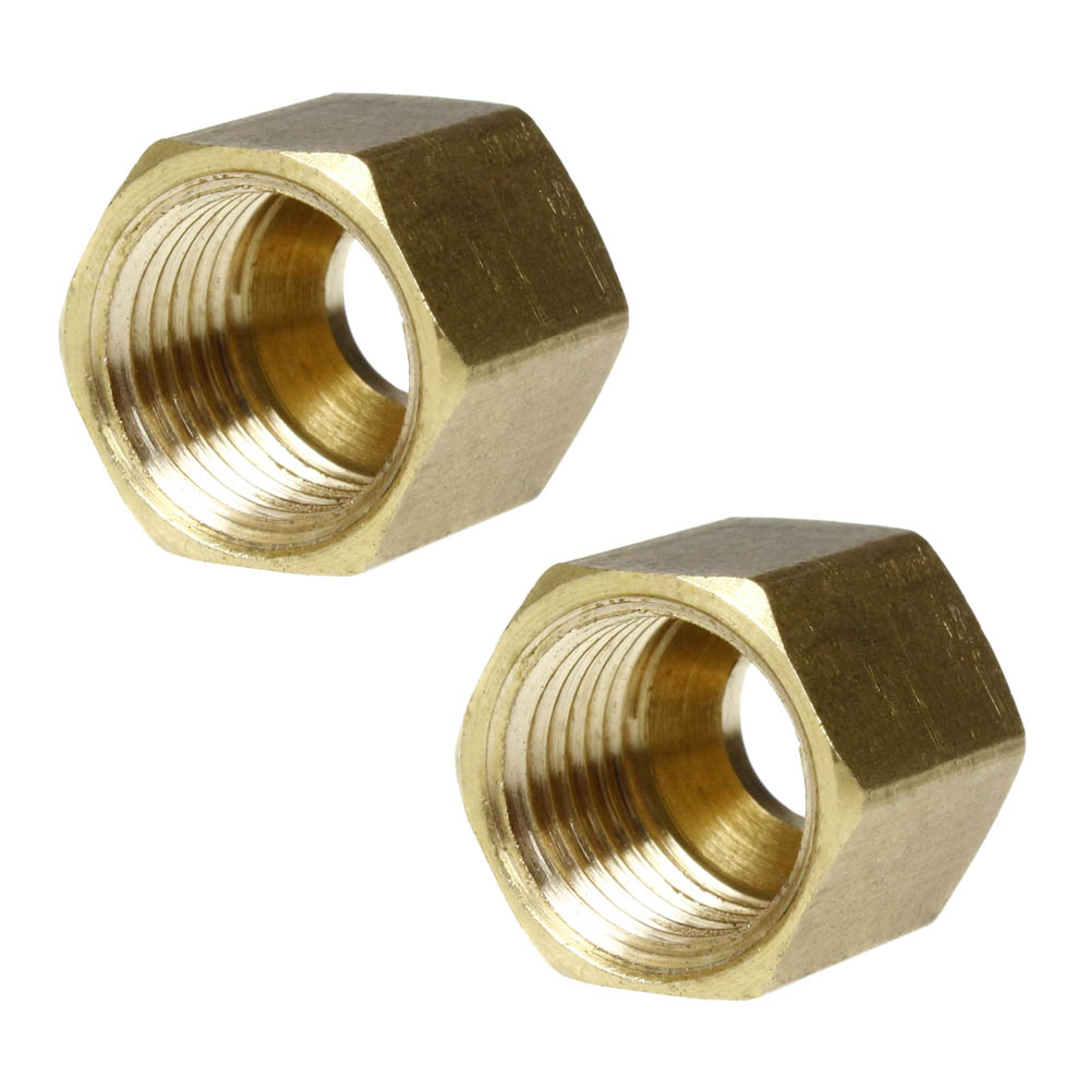 2 Pack 1/4" Compression Nut Hex Shape 7/16"-24 Thread Size Solid Brass Fitting