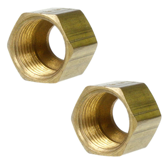 2 Pack 5/16" Compression Nut Hex Shape 1/2"-24 Thread Size Solid Brass Fitting