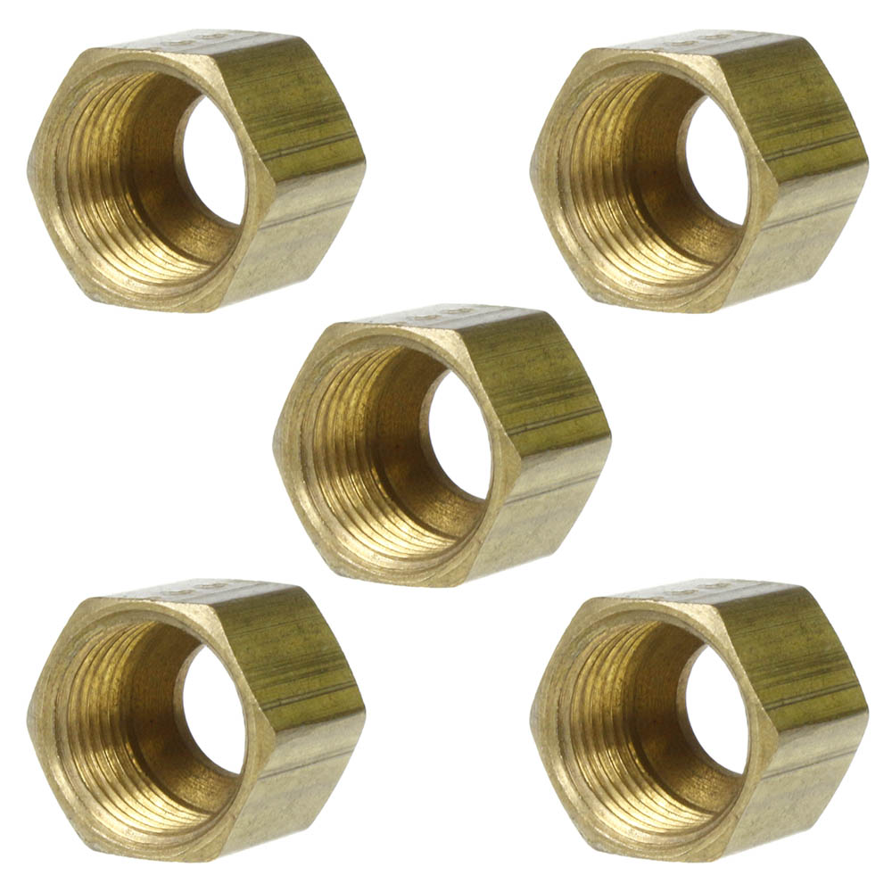 5 Pack 5/16" Compression Nut Hex Shape 1/2"-24 Thread Size Solid Brass Fitting