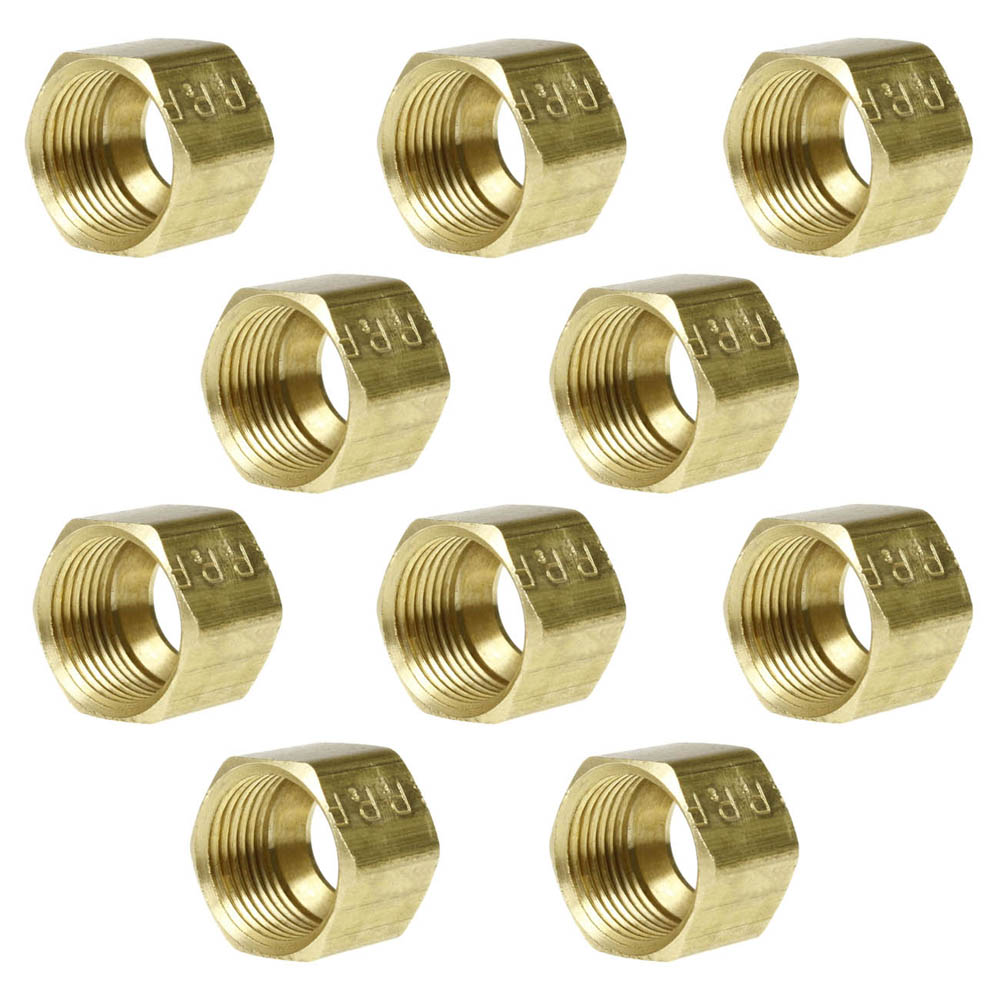 10 Pack 3/8" Compression Nut Hex Shape 9/16"-24 Thread Size Solid Brass Fitting