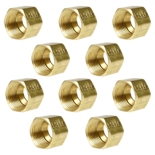 10 Pack 3/8" Compression Nut Hex Shape 9/16"-24 Thread Size Solid Brass Fitting