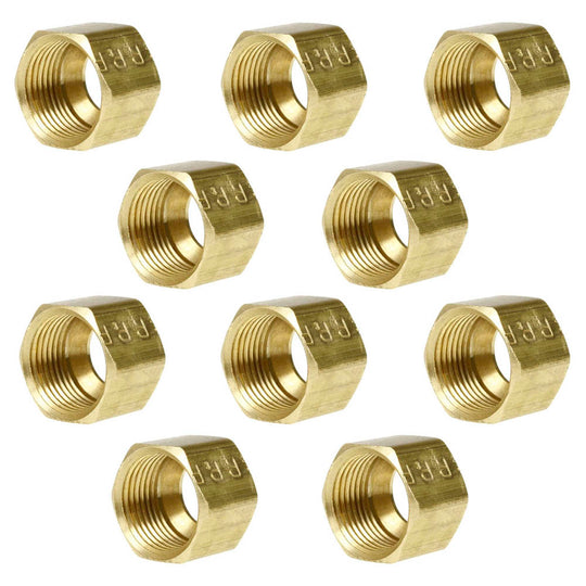 10 Pack 3/8" Compression Nut Hex Shape 9/16"-24 Thread Size Solid Brass Fitting