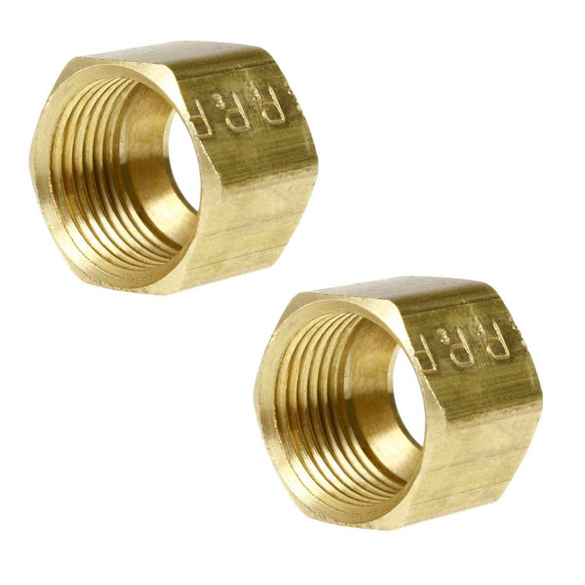 2 Pack 3/8" Compression Nut Hex Shape 9/16"-24 Thread Size Solid Brass Fitting