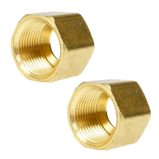 2 Pack 1/2" Compression Nut Hex Shape 11/16"-20 Thread Size Solid Brass Fitting