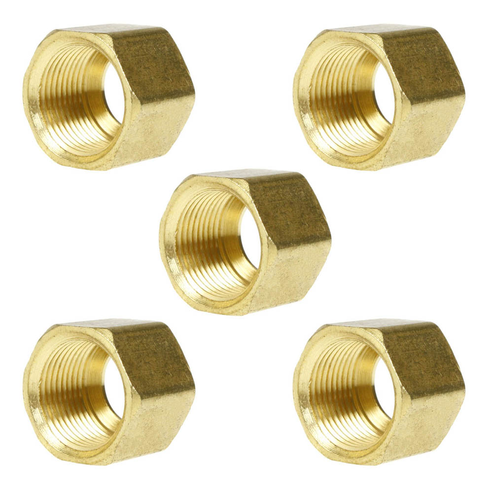 5 Pack 1/2" Compression Nut Hex Shape 11/16"-20 Thread Size Solid Brass Fitting