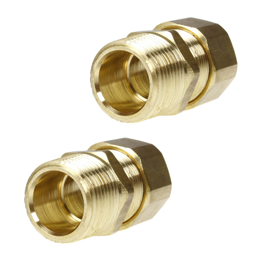 3/4" x 3/4" Tube OD x Male NPTF Compression Adapter Solid Brass Fitting 2-Pack