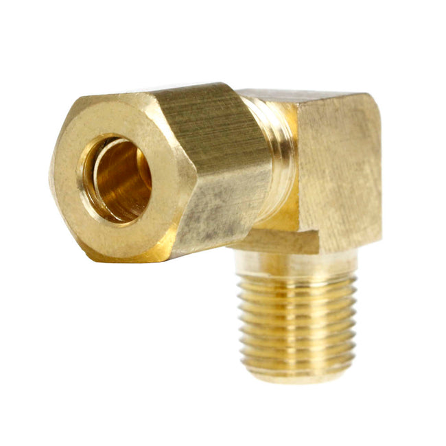 1/4" x 1/8" Tube OD x Male NPTF 90 Degree Barstock Elbow Brass Fitting 2-Pack