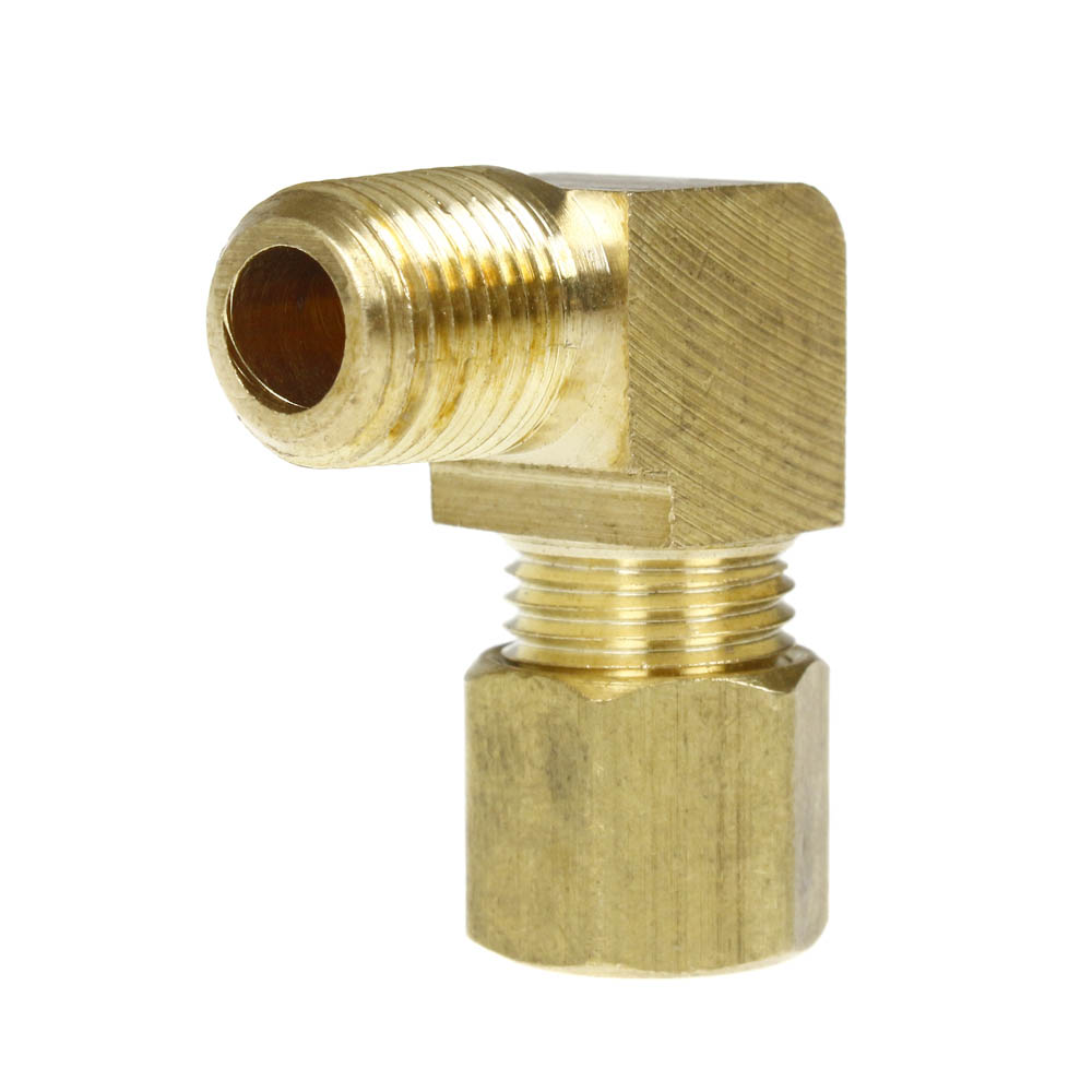 1/4" x 1/8" Tube OD x Male NPTF 90 Degree Barstock Elbow Solid Brass Fitting