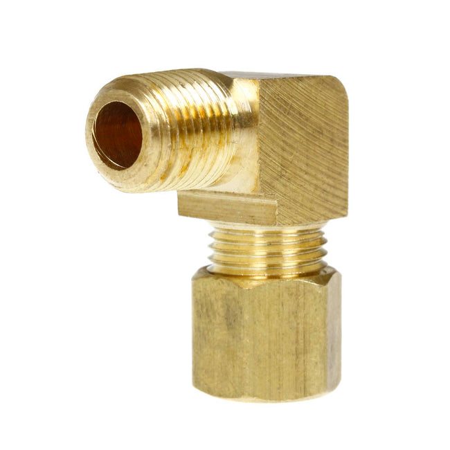 1/4" x 1/8" Tube OD x Male NPTF 90 Degree Barstock Elbow Solid Brass Fitting