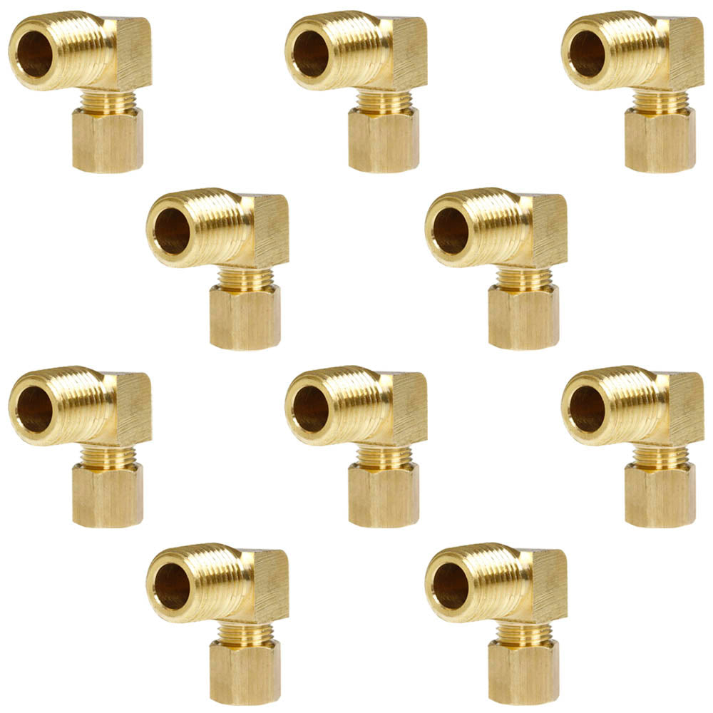 1/4" x 1/8" Tube OD x Male NPTF 90 Degree Barstock Elbow Brass Fitting 10-Pack