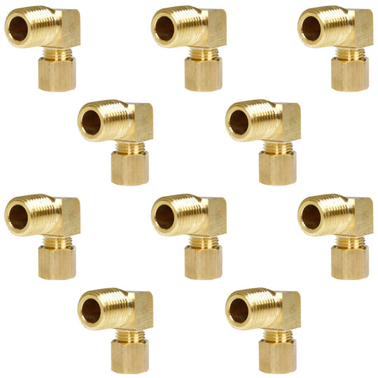 1/4" x 1/8" Tube OD x Male NPTF 90 Degree Barstock Elbow Brass Fitting 10-Pack