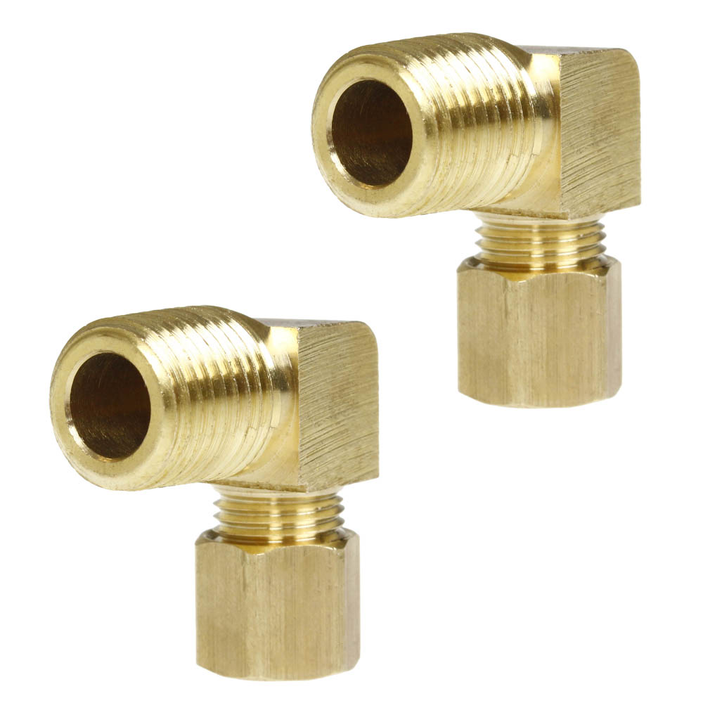 1/4" x 1/8" Tube OD x Male NPTF 90 Degree Barstock Elbow Brass Fitting 2-Pack