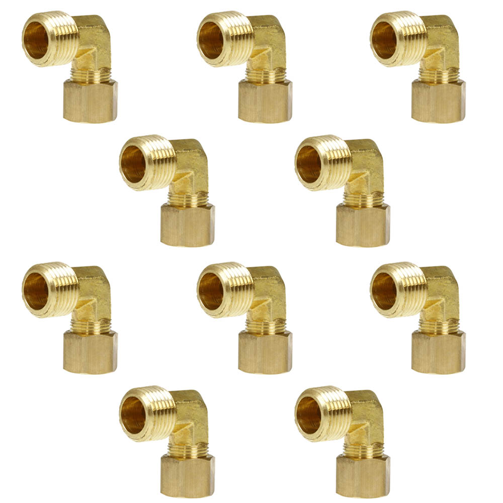 1/2" x 1/2" Compression x Male NPT 90 Degree Forged Elbow Brass Fitting 10-Pack