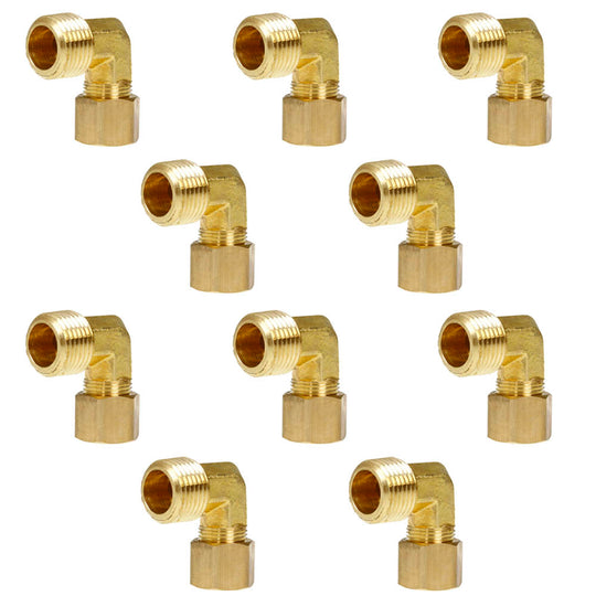 1/2" x 1/2" Compression x Male NPT 90 Degree Forged Elbow Brass Fitting 10-Pack