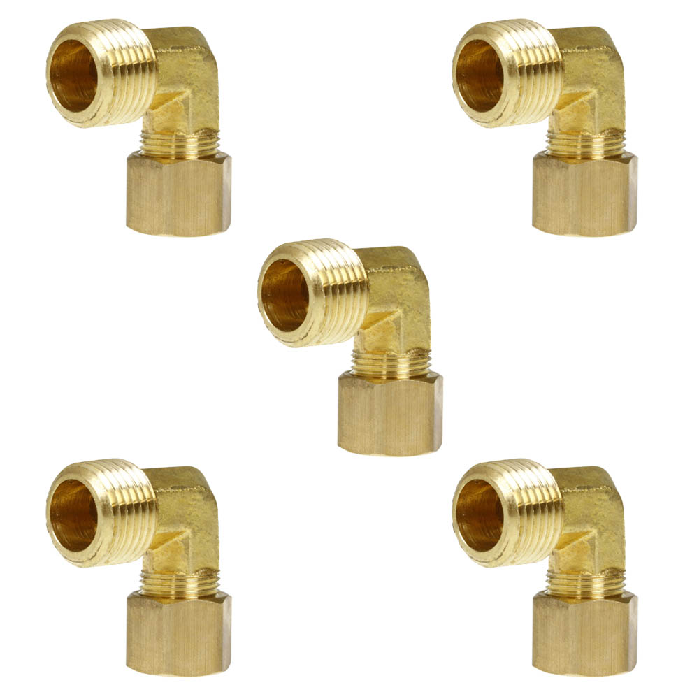 1/2" x 1/2" Compression x Male NPT 90 Degree Forged Elbow Brass Fitting 5-Pack