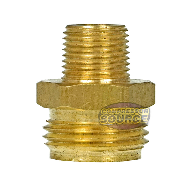 3/4 to 3/8 Inch Male Garden Hose to Male Pipe Connector Forged Brass 2-Pack