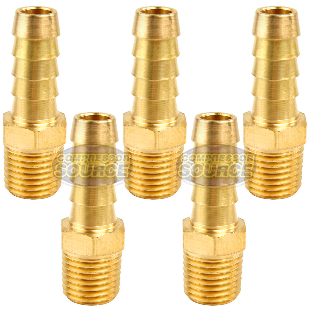 3/8" x 1/4" MNPT Pipe Thread Brass Air Hose Barb Fitting For 3/8" Hose 5 Pack