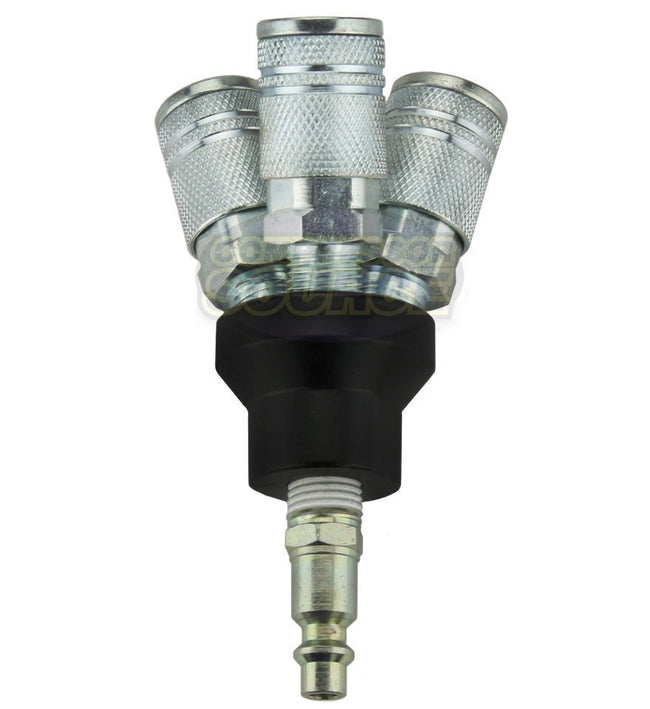 3 Way Air Hose Coupler Splitter Manifold Block Kit 1/4" NPT w/ Couplers & Plug