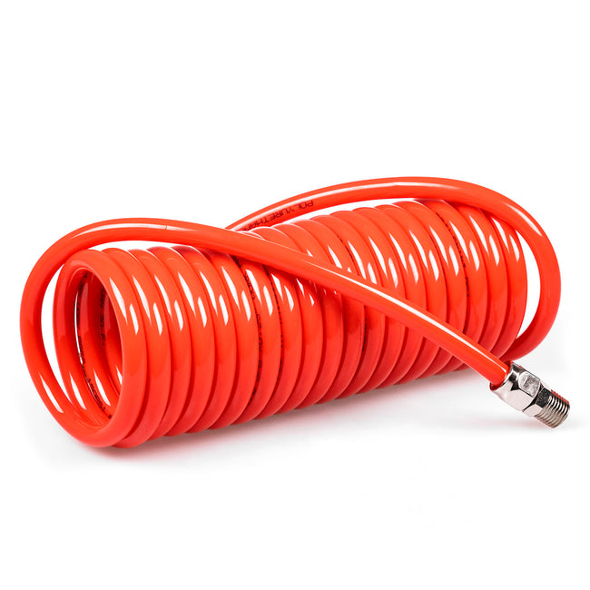 Premium 1/4" x 15' Air Compressor Coil Hose Polyurethane Coiled Swivel End Red