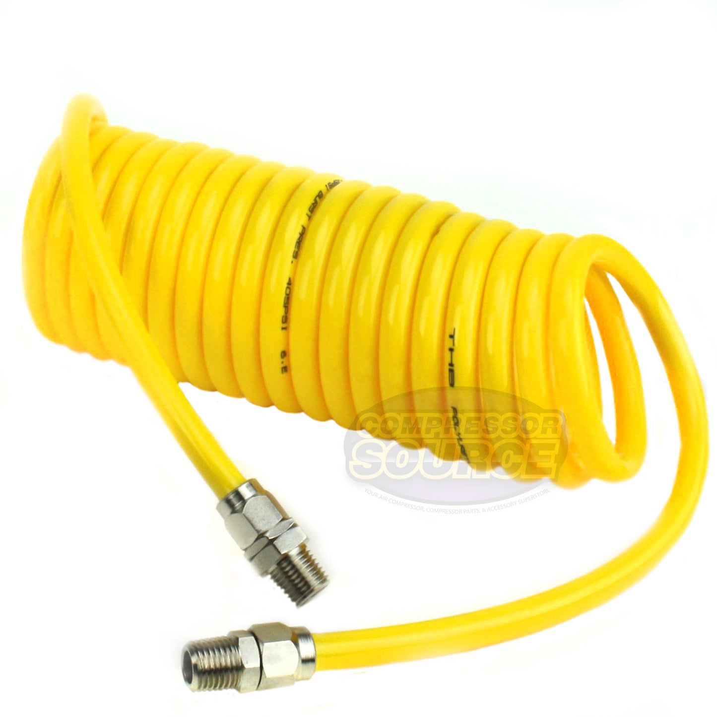 Premium 1/4" x 15' Air Compressor Coil Hose Polyurethane Coiled With Swivel End Yellow