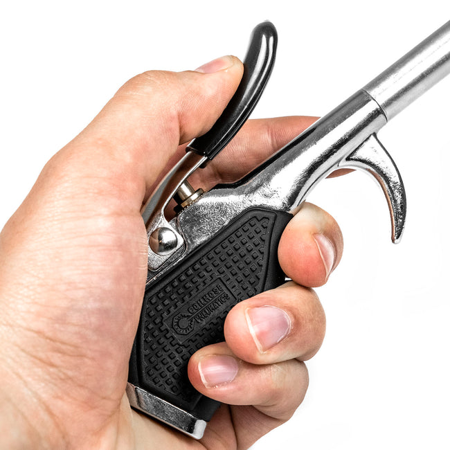 High Flow Blow Gun Thumb Lever Coilhose Ergonomic Grip 1/4" NPT 6" Extension