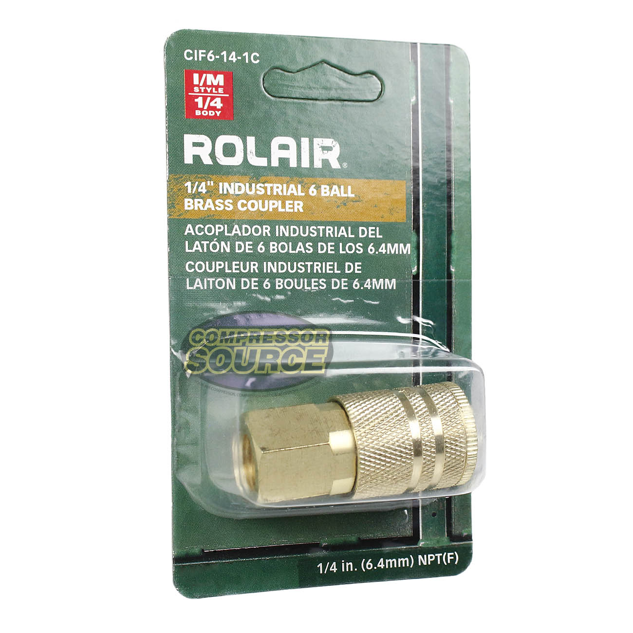 Rolair 1/4" Female Industrial Style 6 Ball Solid Brass Coupler Single CIF6-14-1C