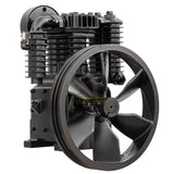 CS1105T 5 HP two-stage 2-cylinder air compressor pump, front three-quarter view with flywheel