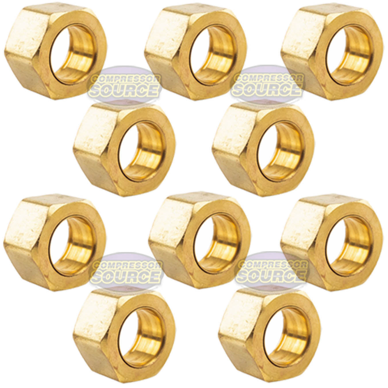 10 Pack 1/2" Compression Nut & Ferrule Combo for 1/2" OD Tube Brass Sleeve Nut