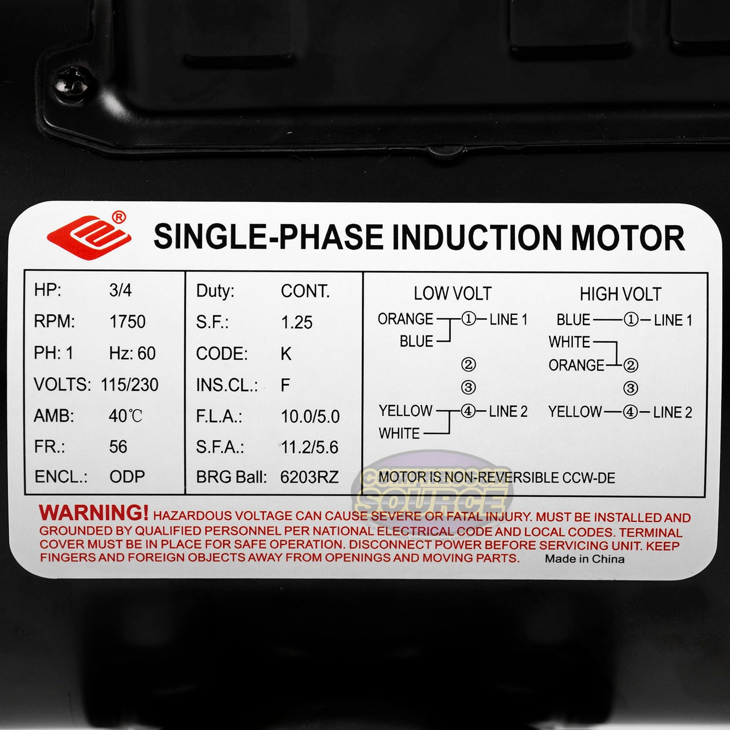 3/4 HP Electric Motor 56 Frame 1750 RPM Single Phase 115/230V 5/8" Shaft