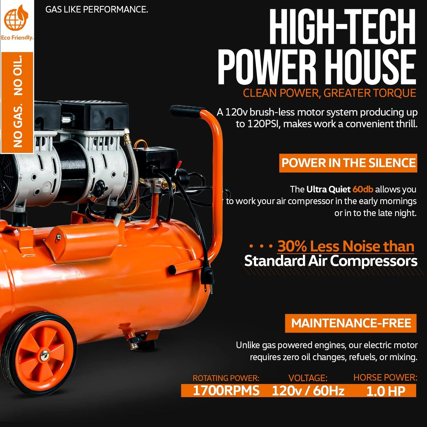 Superhandy Portable 6.3 Gallon Air Compressor 120 PSI 1 HP 120 V Ultra Quiet