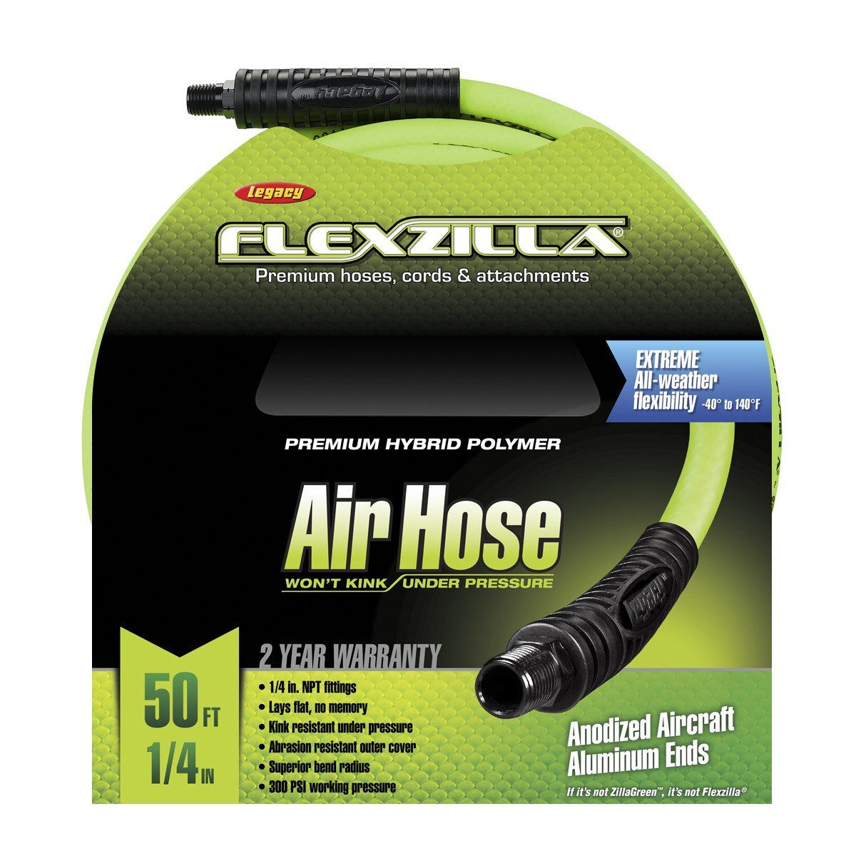 ﻿﻿Flexzilla Air Hose 1/4" X 50' 1/4" MNPT Premium Hybrid Polymer All Weather