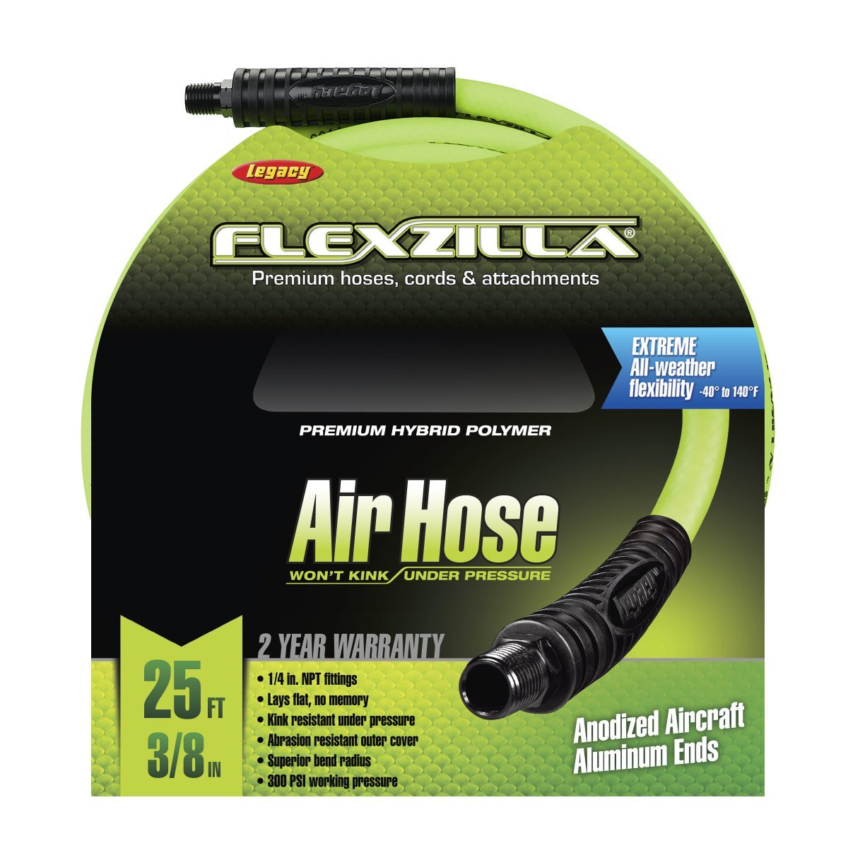 Flexzilla Air Hose 3/8 X 25' 300 PSI Kink Free Legacy Neon Green HFZ3 –  compressor-source