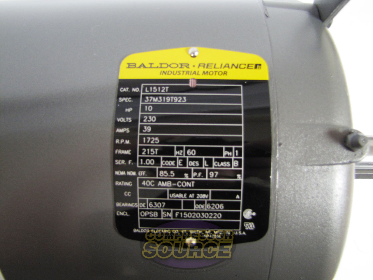 Baldor 10 HP Single Phase Electric Compressor Motor 215T Frame 230V 1725 RPM