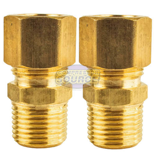 2 Pack 1/2" x 3/8" Male NPT Connector Brass Compression Fitting for 1/2" OD Tube