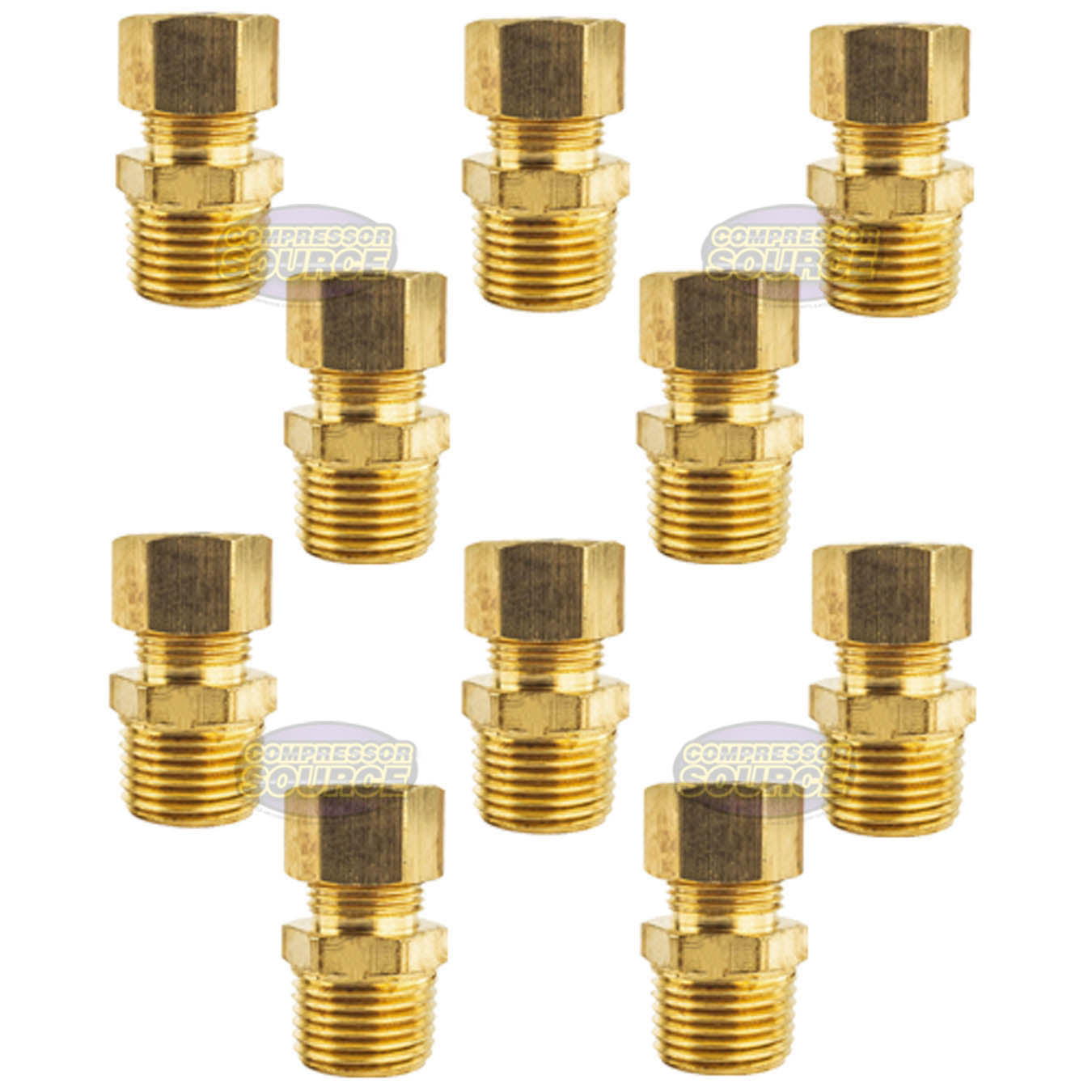 10 Pack 1/2 x 1/2" Male NPT Connector Brass Compression Fitting for 1/2" OD Tube
