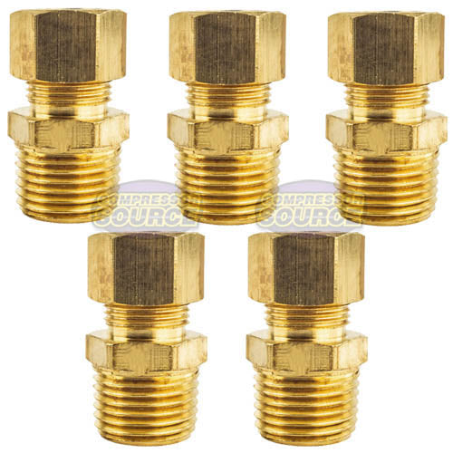 5 Pack 1/2" x 1/2" Male NPT Connector Brass Compression Fitting for 1/2" OD Tube