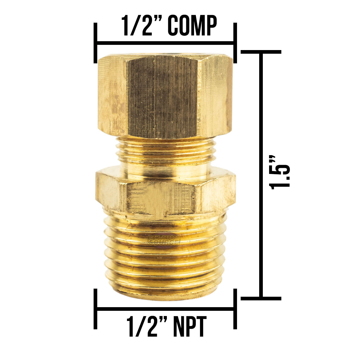 1/2" OD x 1/2" Male NPT Connector Brass Compression Fitting for 1/2" OD Tube